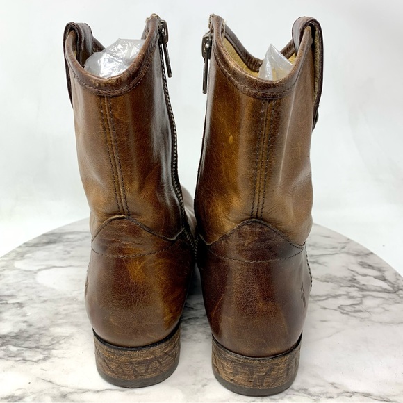 Frye Melissa Short Brown Leather Booties 6 Classic Equestrian Moto Bohemian - Picture 4 of 14